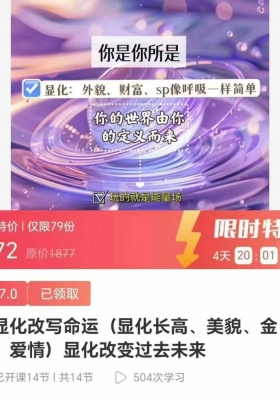 让显化改写命运(显化长高、美貌、金钱、爱情) 显化改变过去未来 14 集视频课 💰5