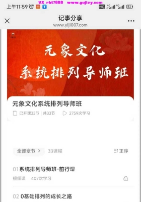 【家排课程】元象文化系统排列导师班33集视频课💰5